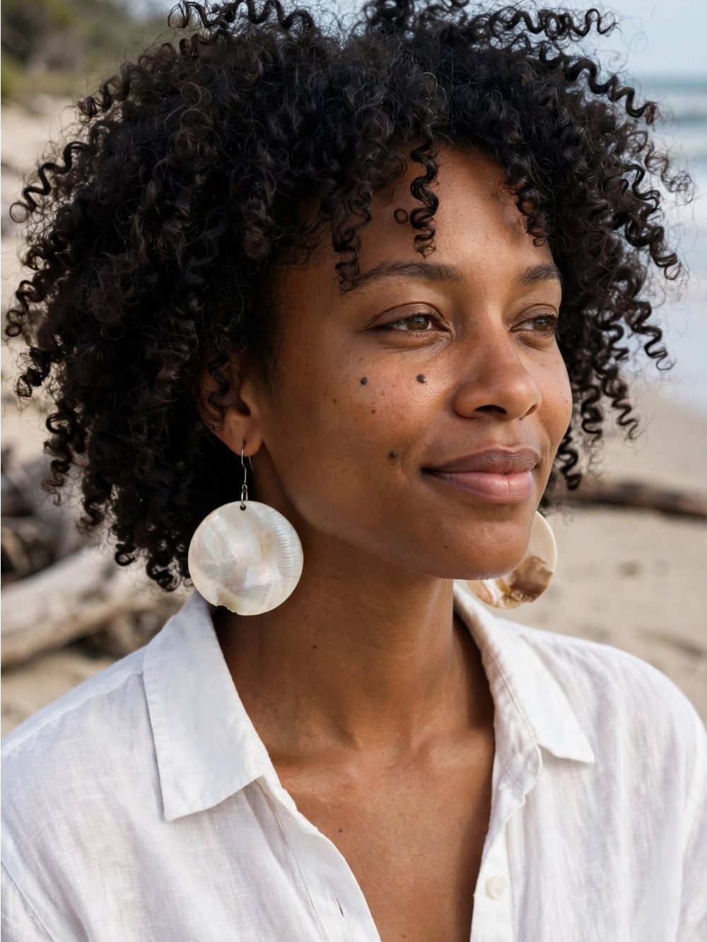 Pearl-Effect Round Disc Drop Earrings - White